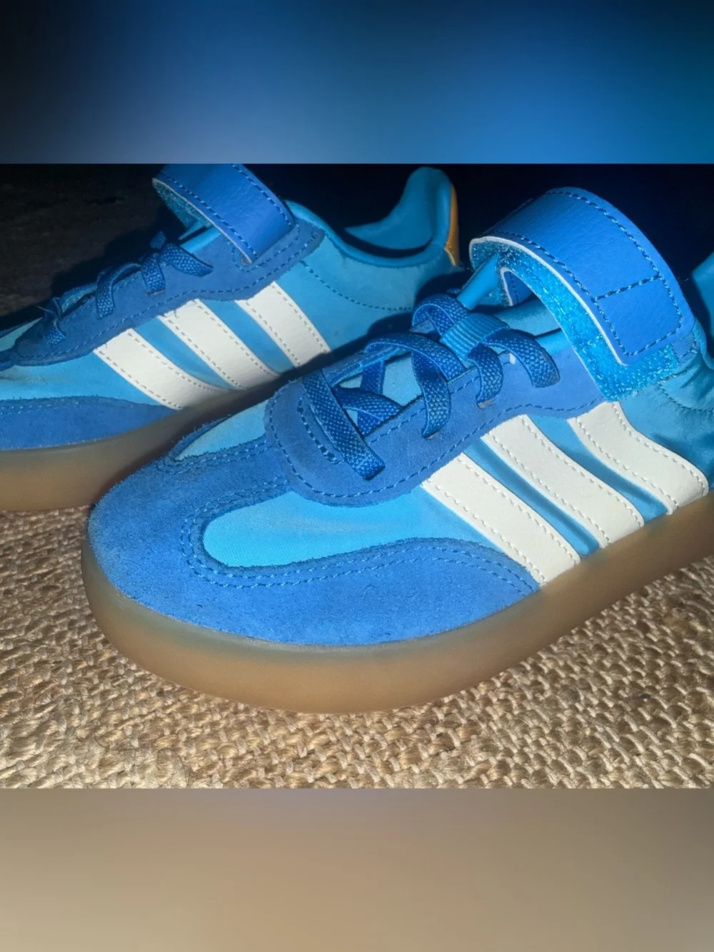 adidas Kids Blue Sneakers with White Stripes